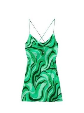 Green Swirl Slip Dress with Cowl Neck